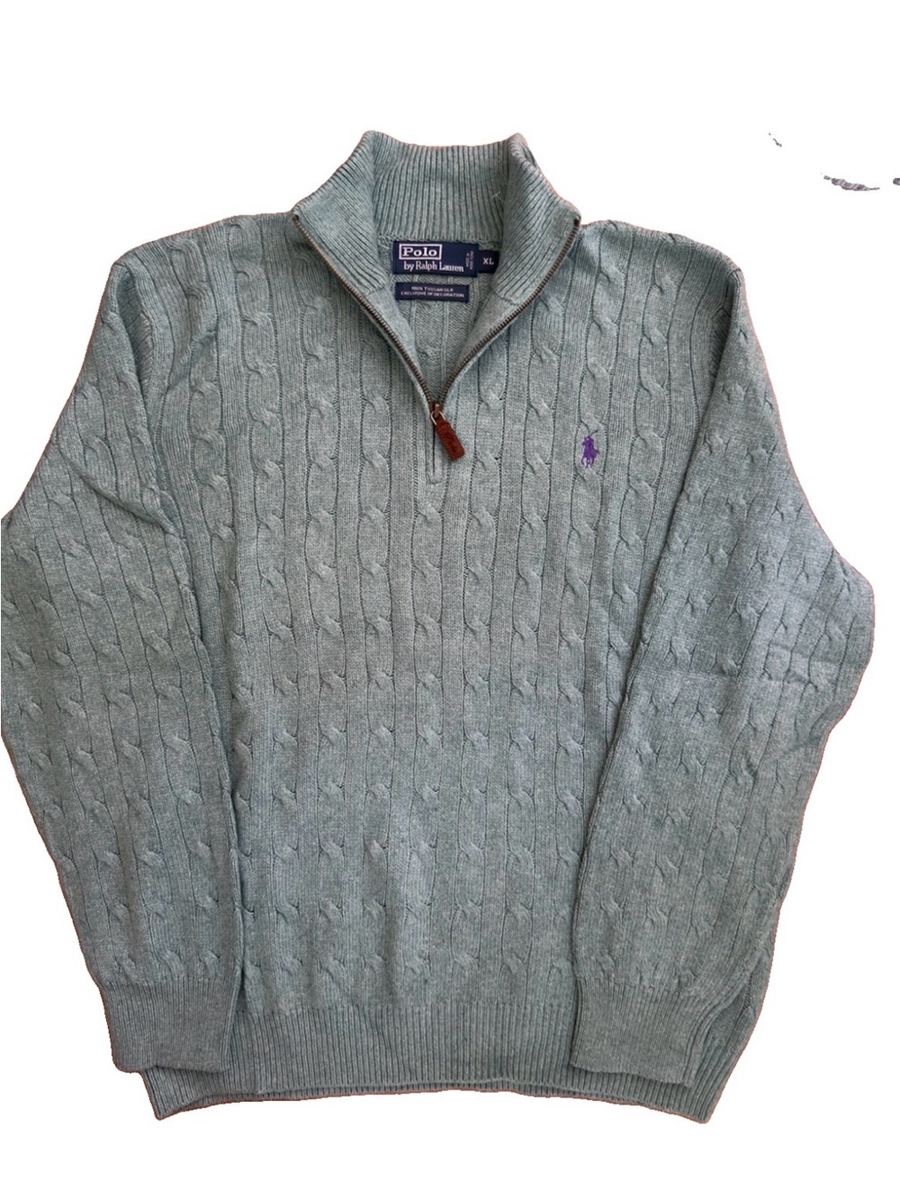 Vintage Polo Ralph Lauren Tussah Silk Cable Knit Quarter Zip Sweater Green XL